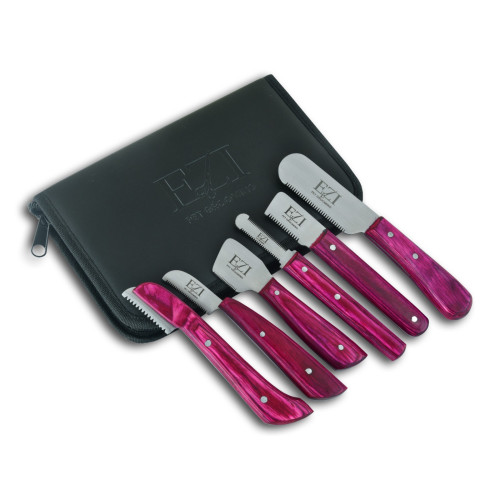 PROFESSIONAL PET GROOMING 6 STRIPPING KNIVES SET PINK